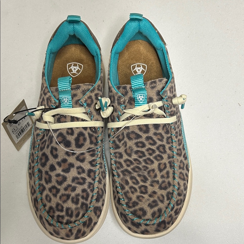 Ariat Hilo Studs Neutral Leopard Sneakers with Teal Accents size 6 1/2 - Picture 7 of 7